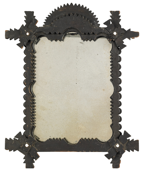 Tramp art mirror with arched crest