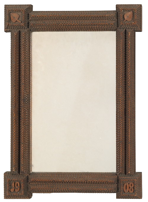 Chip carved tramp art mirror dated 175389