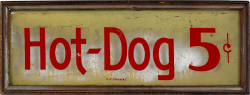 Reverse painting on glass hot dog sign