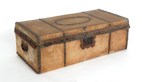 A hide covered valuables box 19th