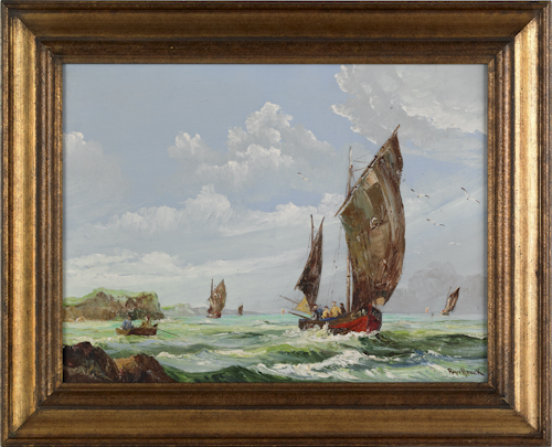 Oil on canvas seascape with sailboats 1753f5