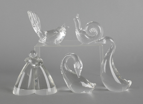 Five Steuben glass figures 20th c. to