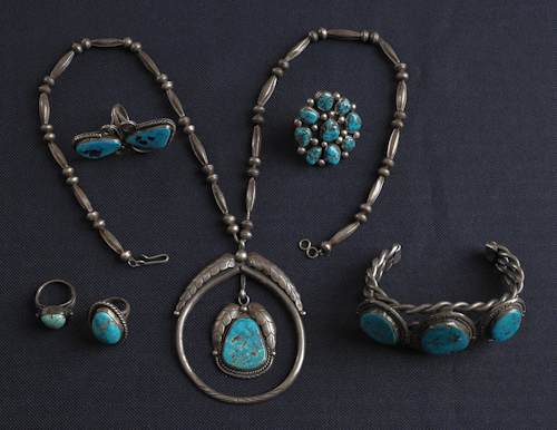 Group of Navajo sterling turquoise 175452
