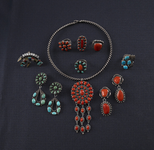 Navajo silver and coral necklace