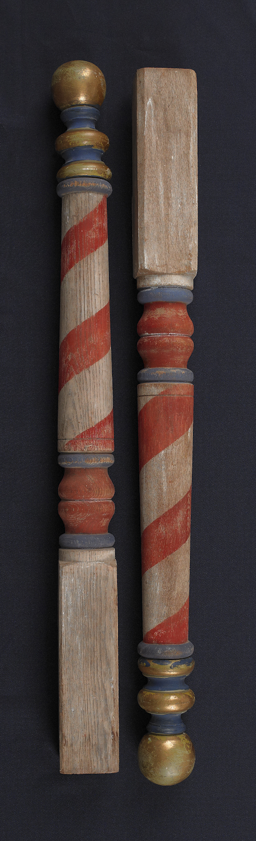 Pair of painted oak barber poles 175476