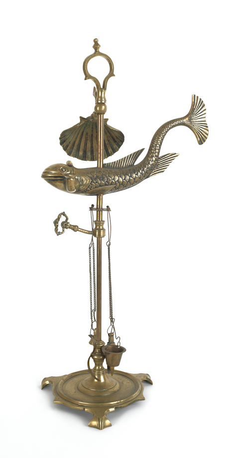 Brass dolphin fat lamp 20th c  175484