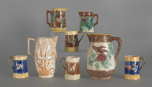 Eight majolica pitchers late 19th 1754cb