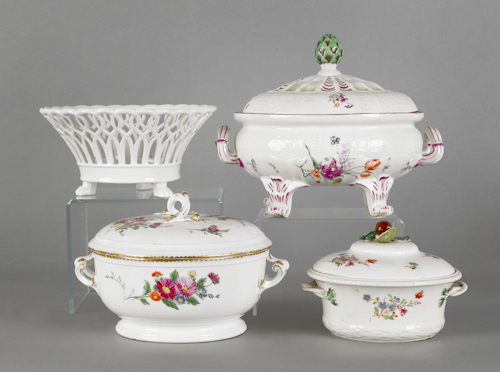 Three painted porcelain covered