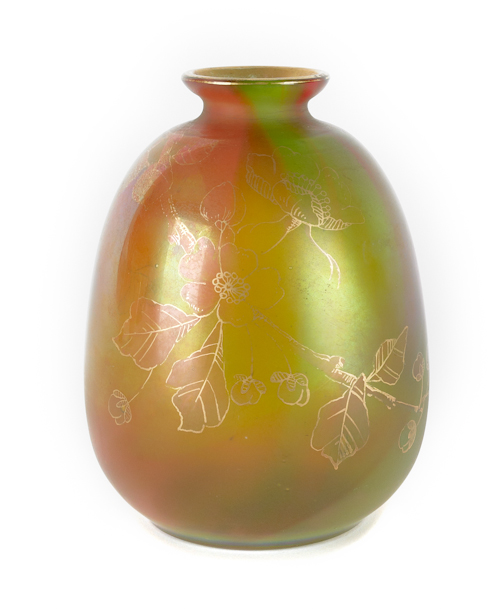 Loetz art glass vase with gilt floral