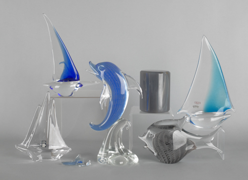 Two Murano glass sailboats together