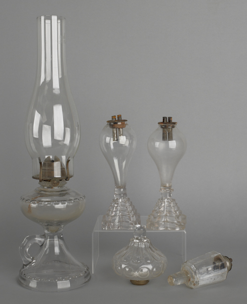 Three clear glass oil lamps 19th 175549