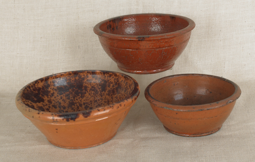 Three redware bowls 19th c with 175557