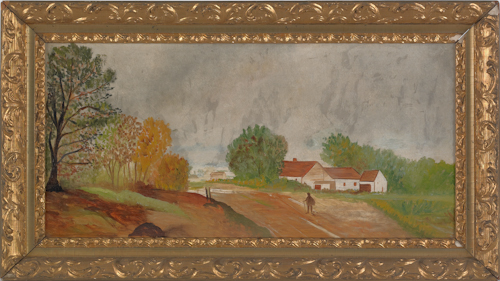 Oil on board landscape with a house