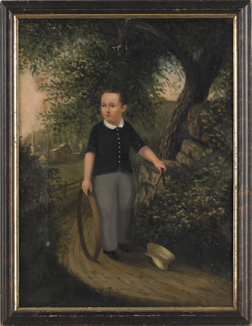 Oil on canvas of a boy playing with