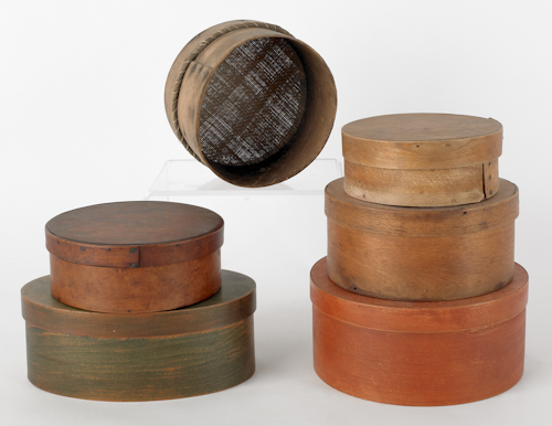 Five wooden pantry boxes 19th c  175555