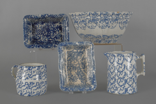 Five pieces of blue spongeware