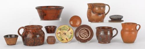 Collection of redware to include a shaving