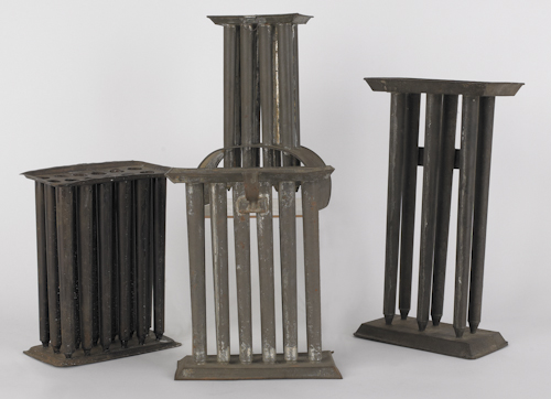 Four tin candlemolds 19th c tallest 175586