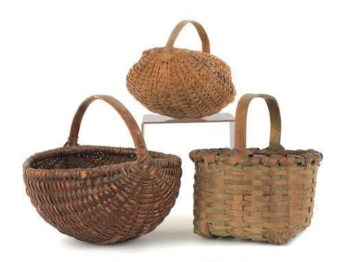 Three splint baskets 19th c tallest 175587