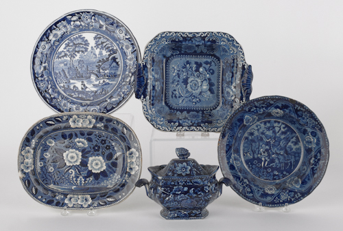 Five blue Staffordshire tablewares 1755a0