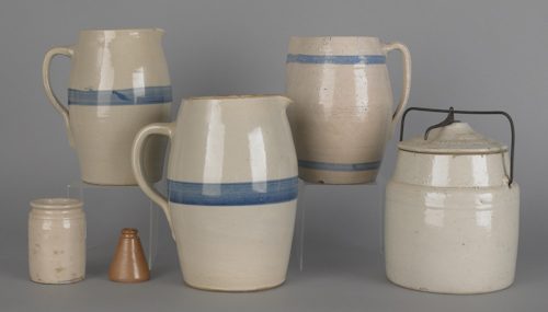 Three blue and white stoneware