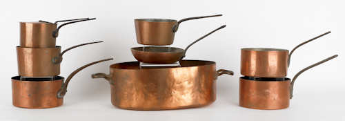 Collection of copper cookware 19th