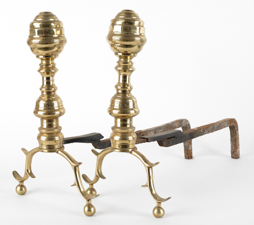 Pair of brass and iron andirons 1755ce