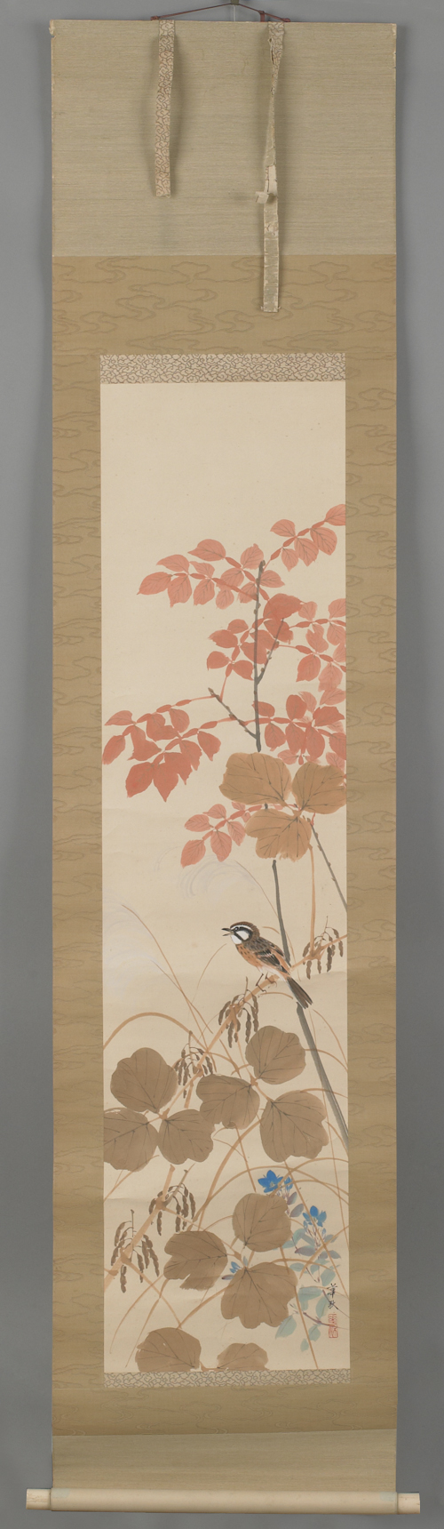 Japanese watercolor on silk scroll early