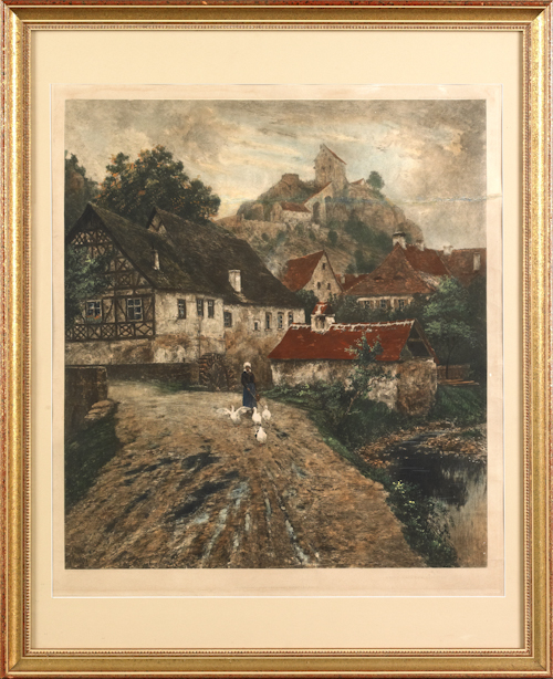 German lithograph townscape early 20th