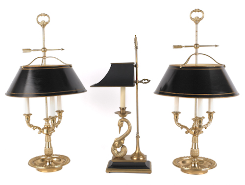 Three brass table lamps 20th c.