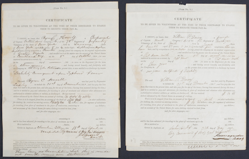 Two Civil War certificates of discharge