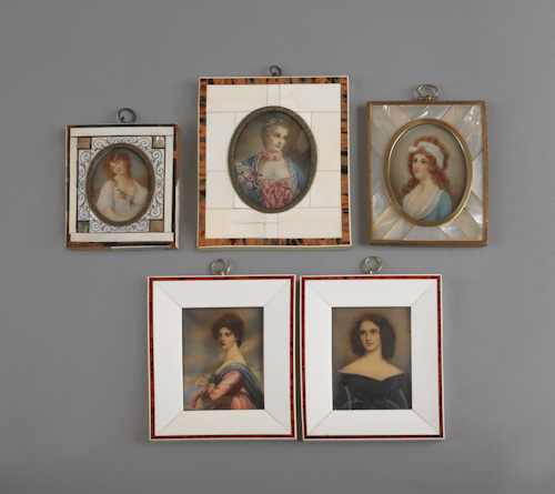 Five French miniature portraits on ivory