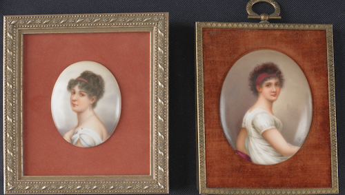 Two miniature painted porcelain portraits