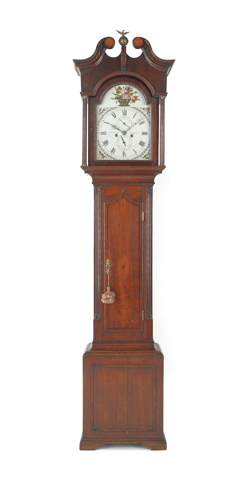 Georgian inlaid oak tall case clock 175648