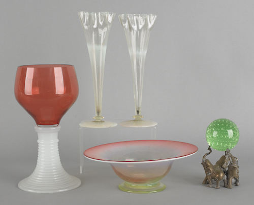 Five pieces of art glass to include