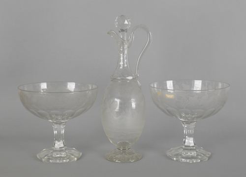 Pair of etched colorless glass 175672