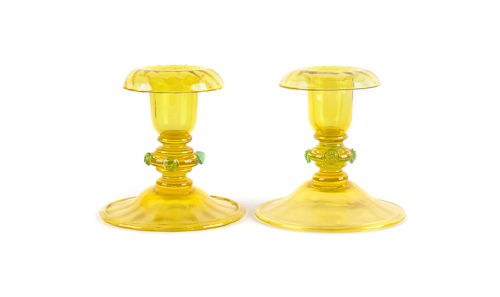 Pair of Steuben yellow glass candlesticks
