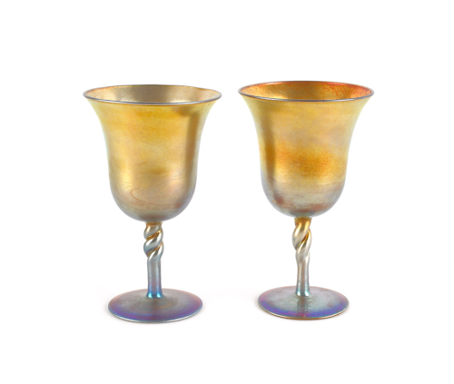 Two Durand gold iridescent goblets