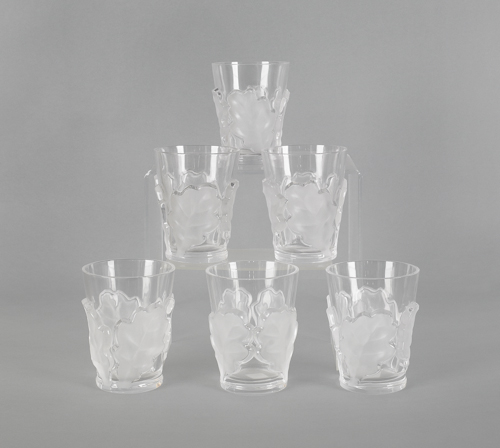 Set of six Lalique frosted and
