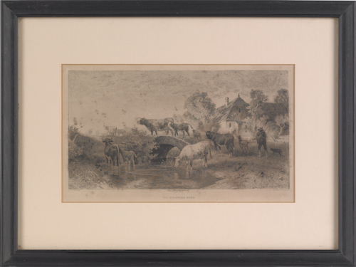 Etching by P. Moran titled The