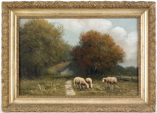 Oil on canvas landscape with sheep 175796