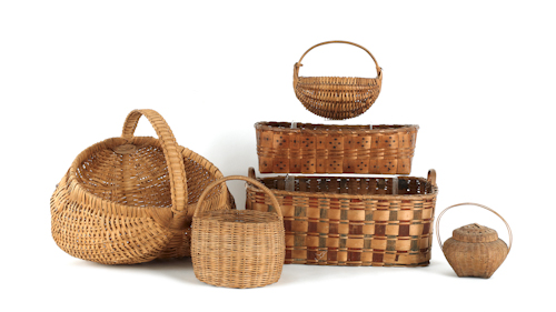 Group of five splint baskets 19th/20th