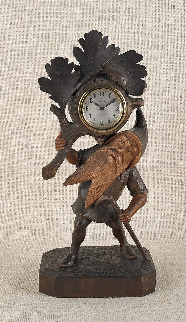 Black Forest carved gnome shelf clock