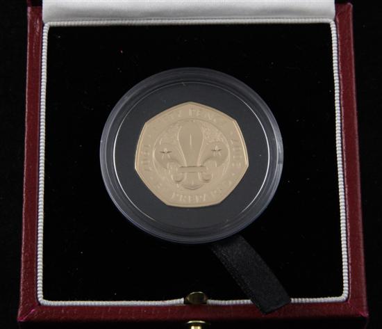 A 2007 gold proof fifty pence coin 100th