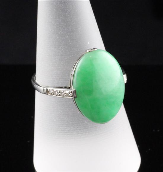 An 18ct white gold jade and diamond