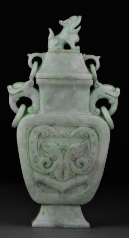 Chinese Carved Jadeite Vase And CoverFinely