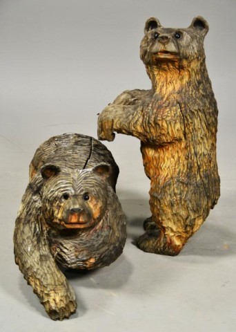 (2) HAND CARVED WOODEN BLACK BEARSIncluding