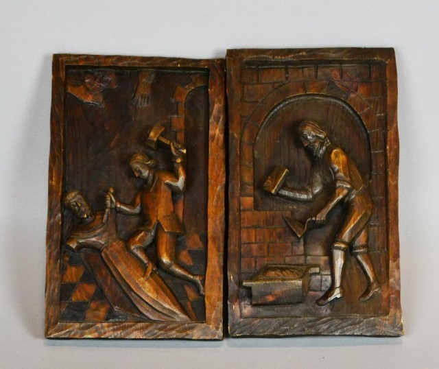 (2) CARVED ECCLIASTICAL WOODEN PLAQUESTwo