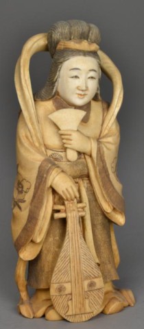 Japanese Carved Ivory Okimono MusicianProbably