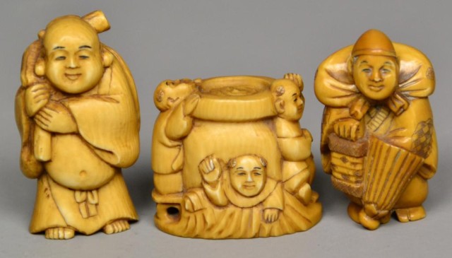  3 Japanese Carved Ivory NetsukeProbably 1736ea